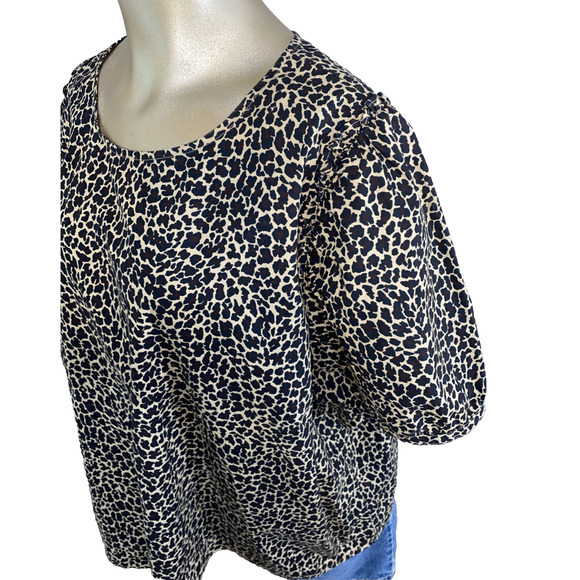 J CREW Size 2X Women Puff Sleeve Animal Print Top Blouse - Picture 2 of 9